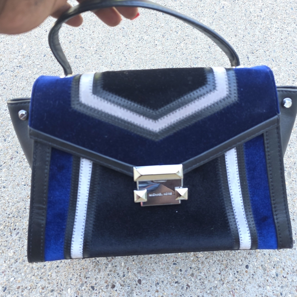 Michael Kors Stylish Black and Blue Velvet Original  Leather  Handbag Medium - Picture 5 of 12
